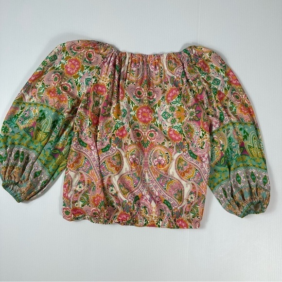 Boston Proper Blouse Sz XS Boho Beach Club Print Blouson - Picture 12 of 12